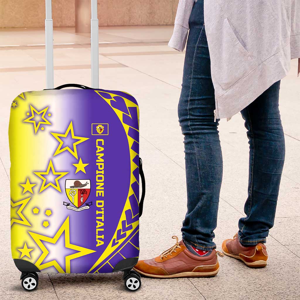 Campione dItalia Luggage Cover with Yellow Purple Star Design and Town Crest TS04