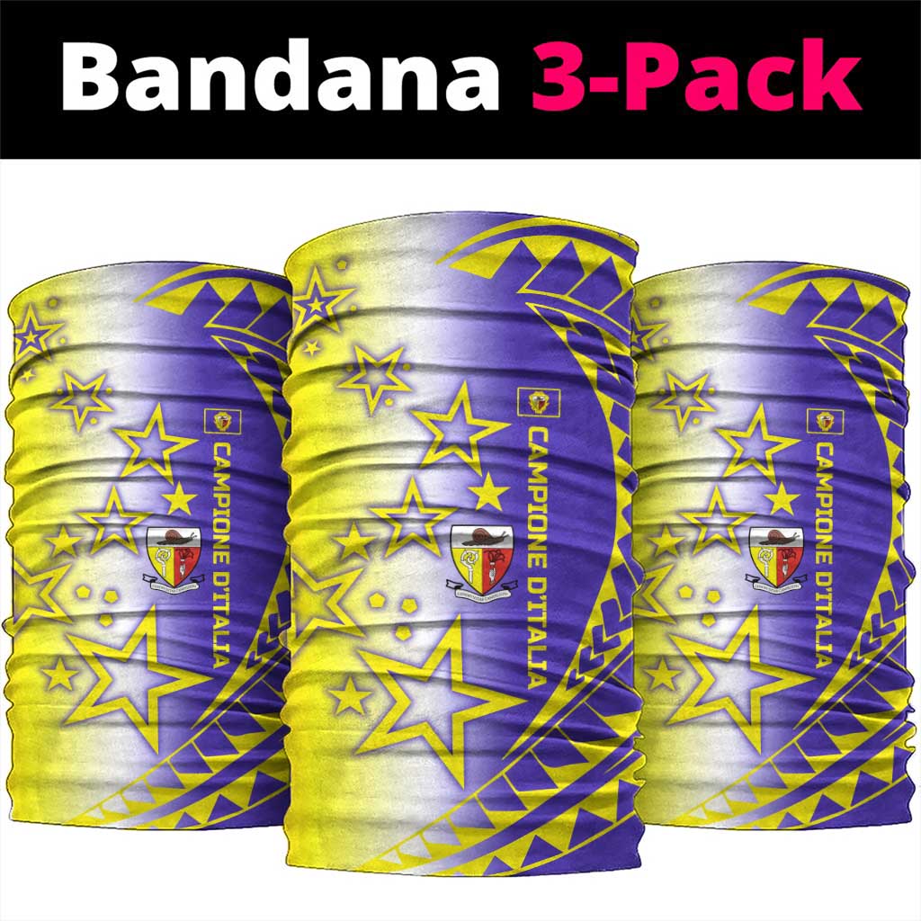 Campione dItalia Neck Gaiter with Yellow Purple Star Design and Town Crest TS04