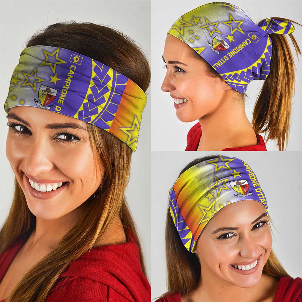 Campione dItalia Neck Gaiter with Yellow Purple Star Design and Town Crest TS04