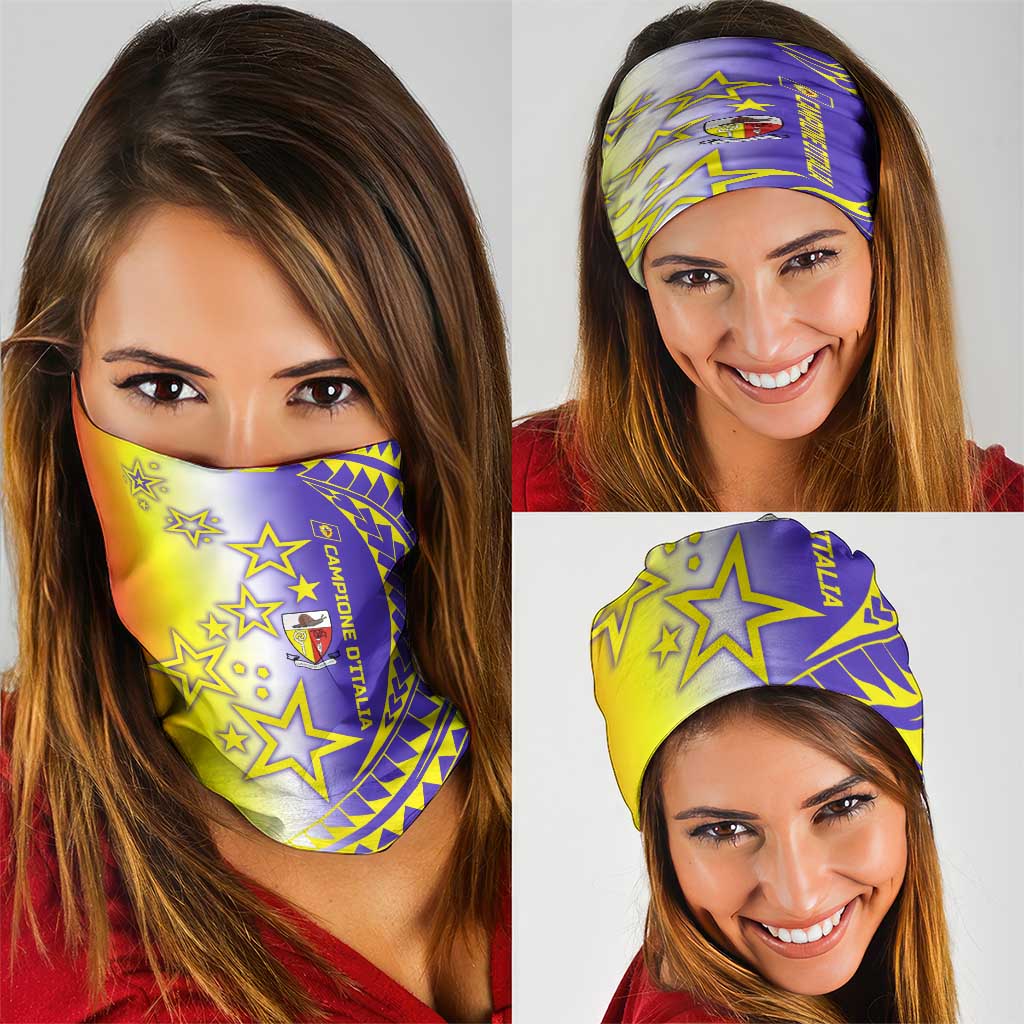 Campione dItalia Neck Gaiter with Yellow Purple Star Design and Town Crest TS04