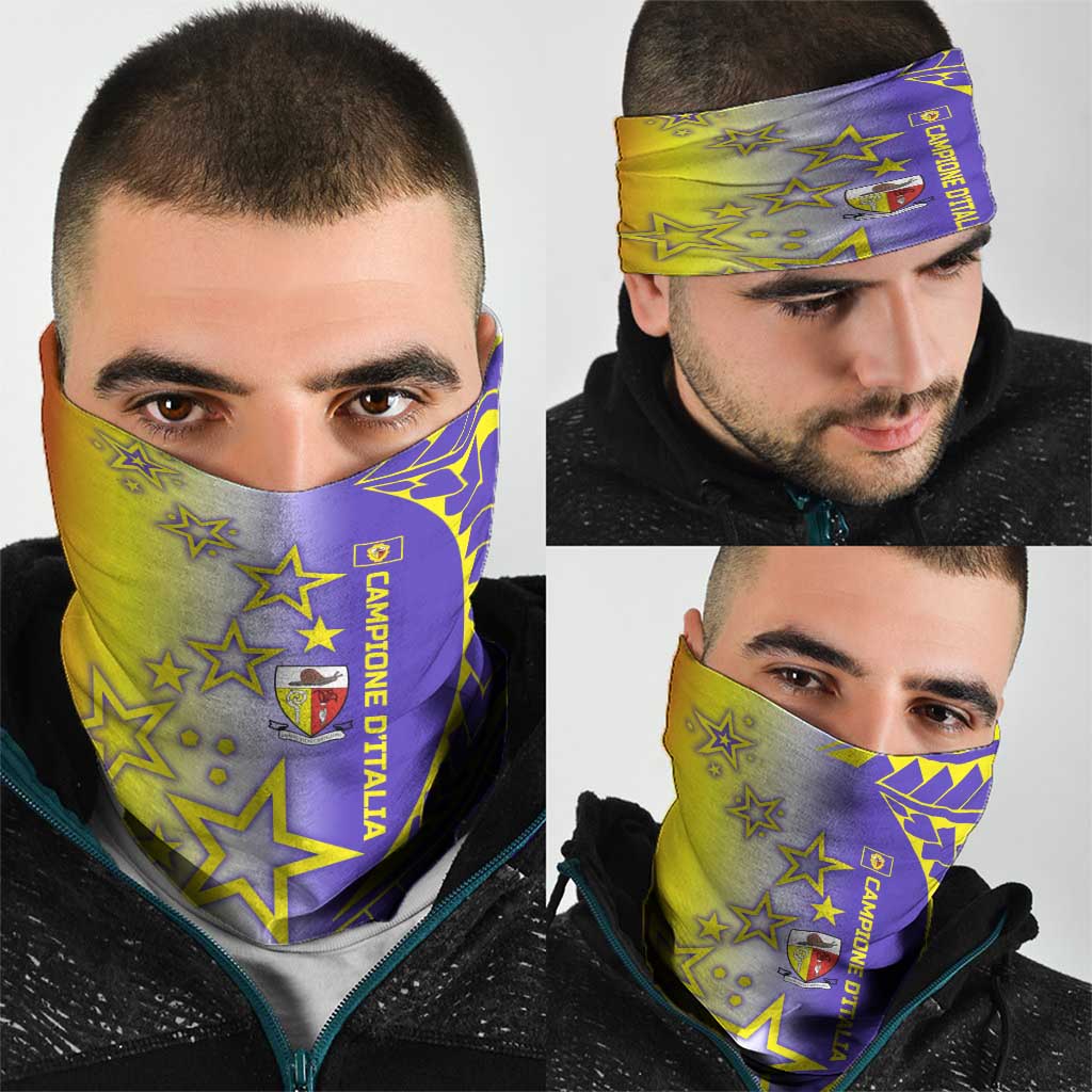 Campione dItalia Neck Gaiter with Yellow Purple Star Design and Town Crest TS04