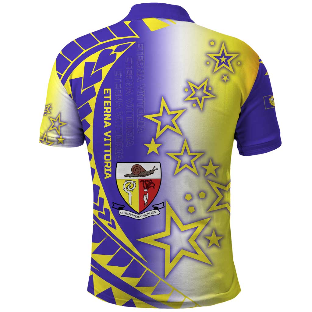 Campione dItalia Polo Shirt with Yellow Purple Star Design and Town Crest TS04