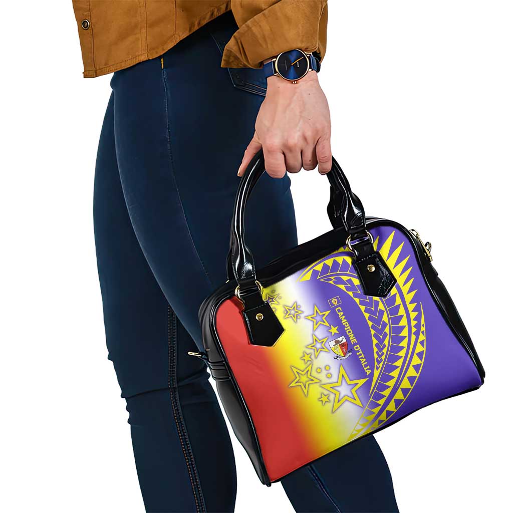 Campione dItalia Shoulder Handbag with Yellow Purple Star Design and Town Crest TS04
