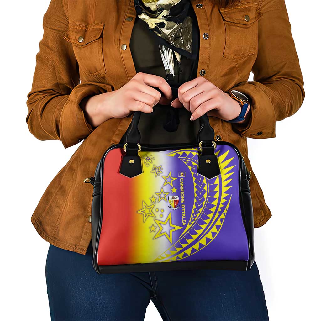 Campione dItalia Shoulder Handbag with Yellow Purple Star Design and Town Crest TS04