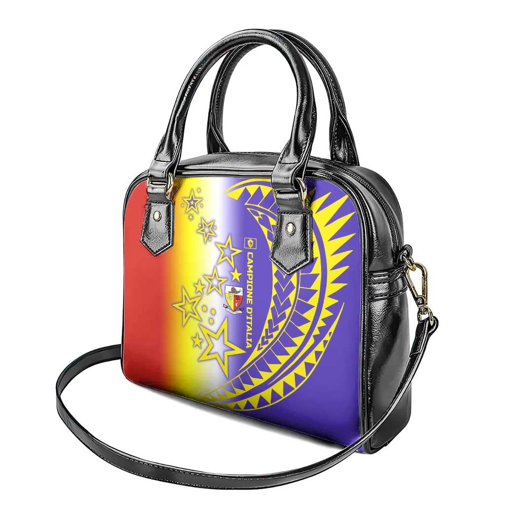 Campione dItalia Shoulder Handbag with Yellow Purple Star Design and Town Crest TS04