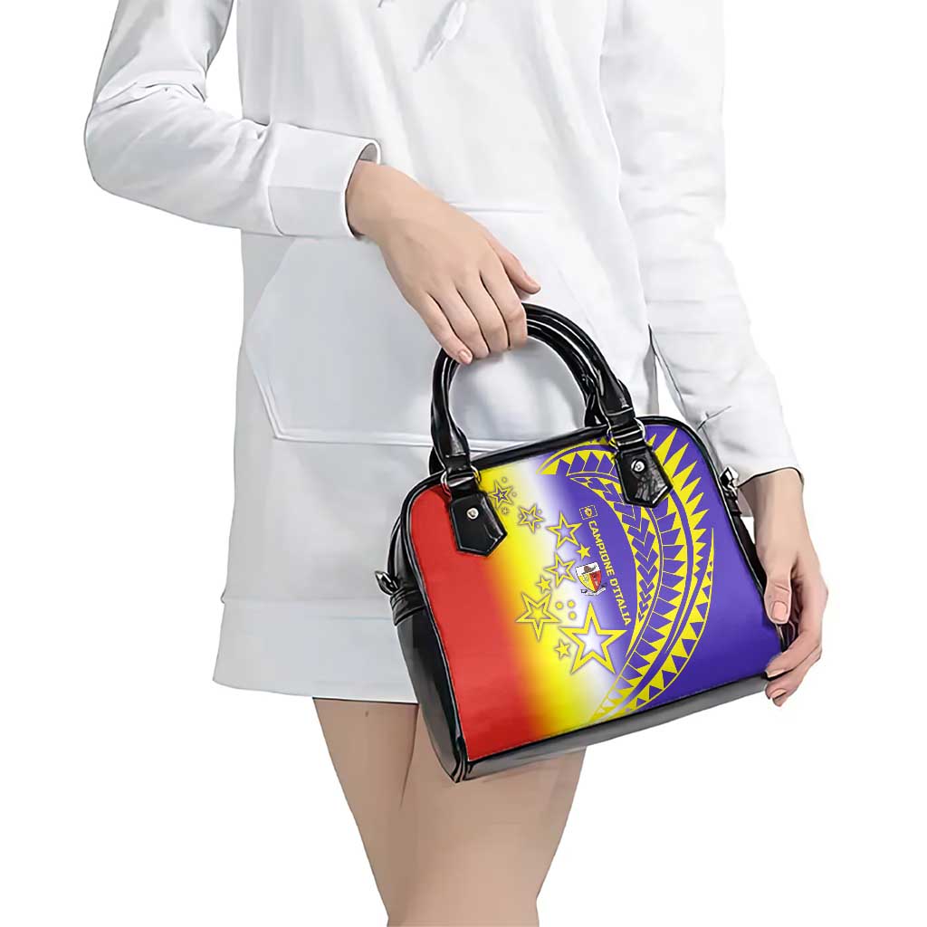 Campione dItalia Shoulder Handbag with Yellow Purple Star Design and Town Crest TS04