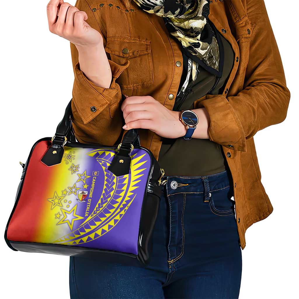 Campione dItalia Shoulder Handbag with Yellow Purple Star Design and Town Crest TS04