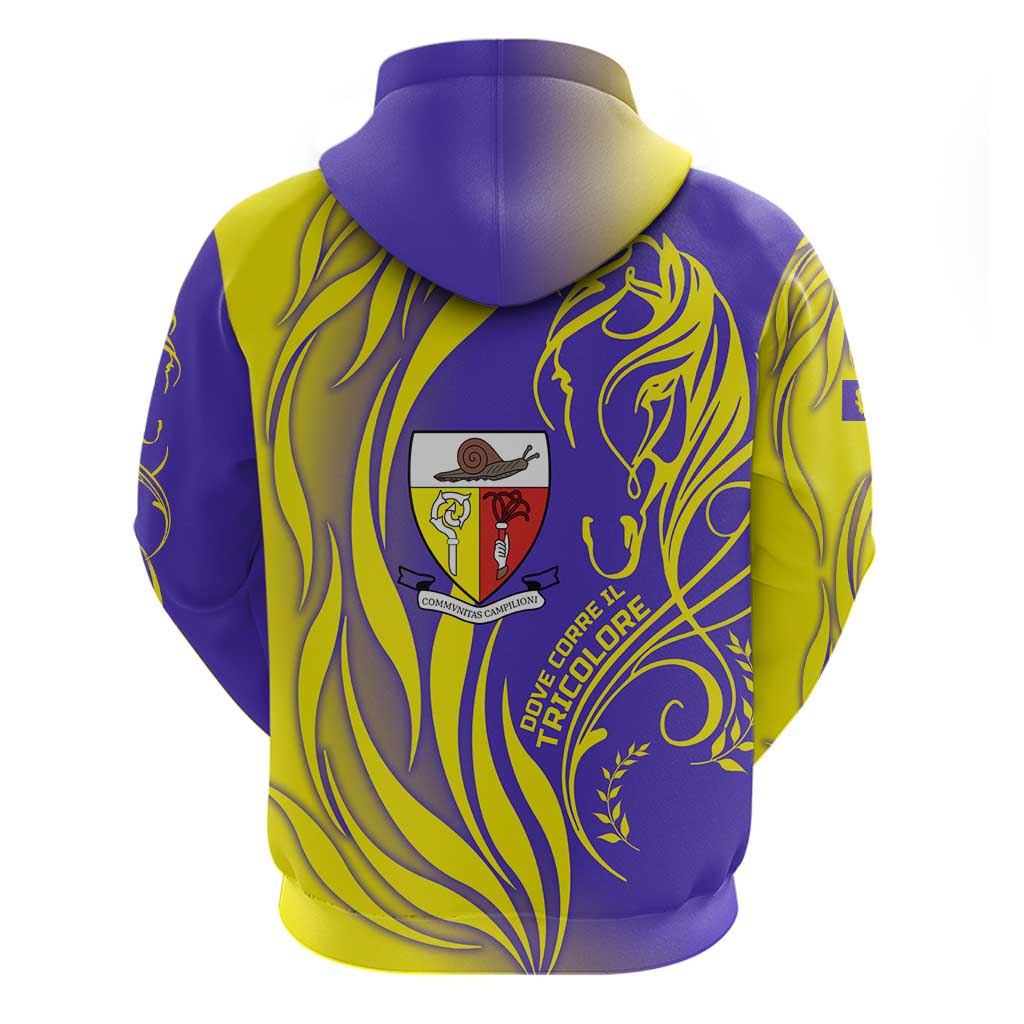 Campione dItalia Hoodie with Yellow Horse Graphic and Purple Flame Crest TS04