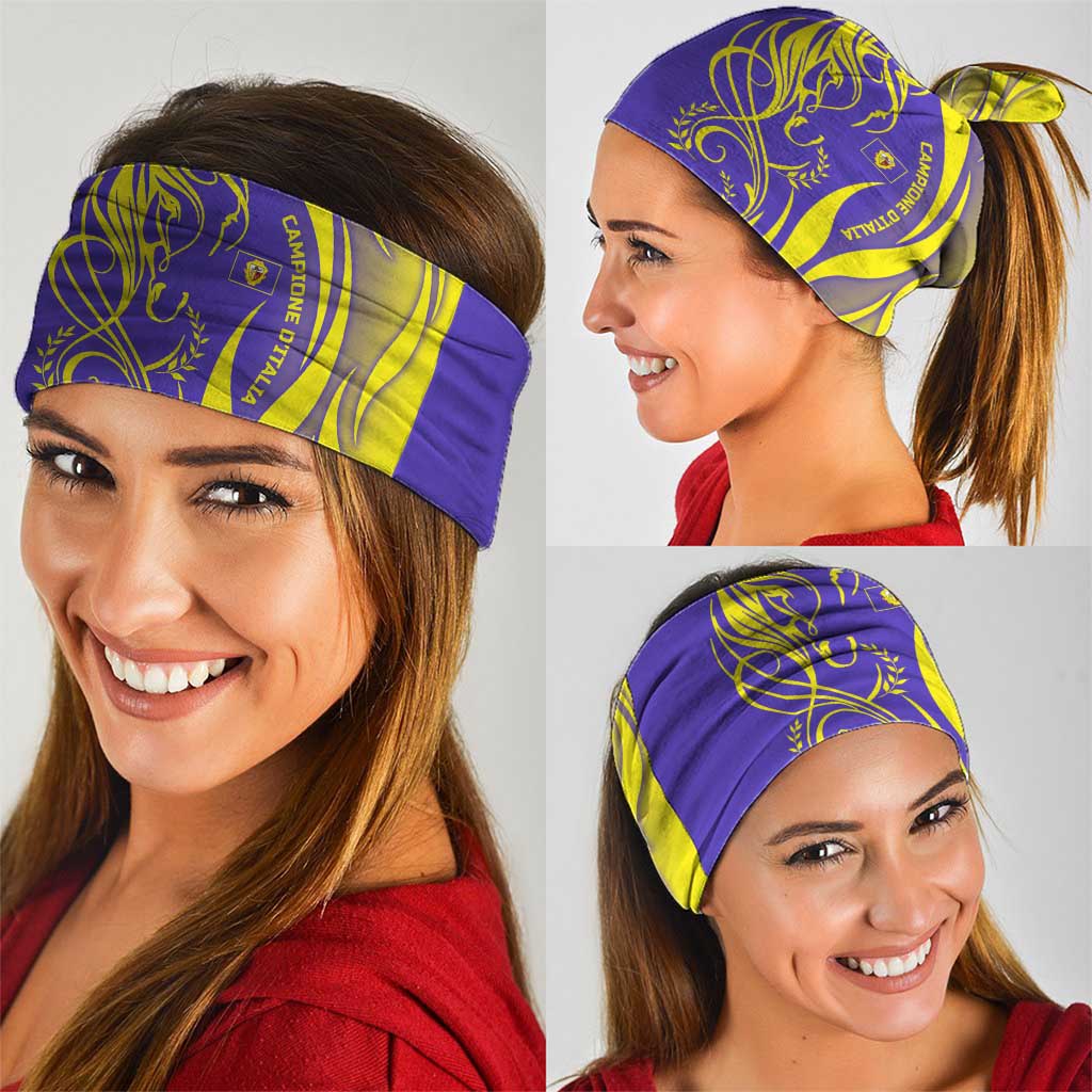 Campione dItalia Neck Gaiter with Yellow Horse Graphic and Purple Flame Crest TS04