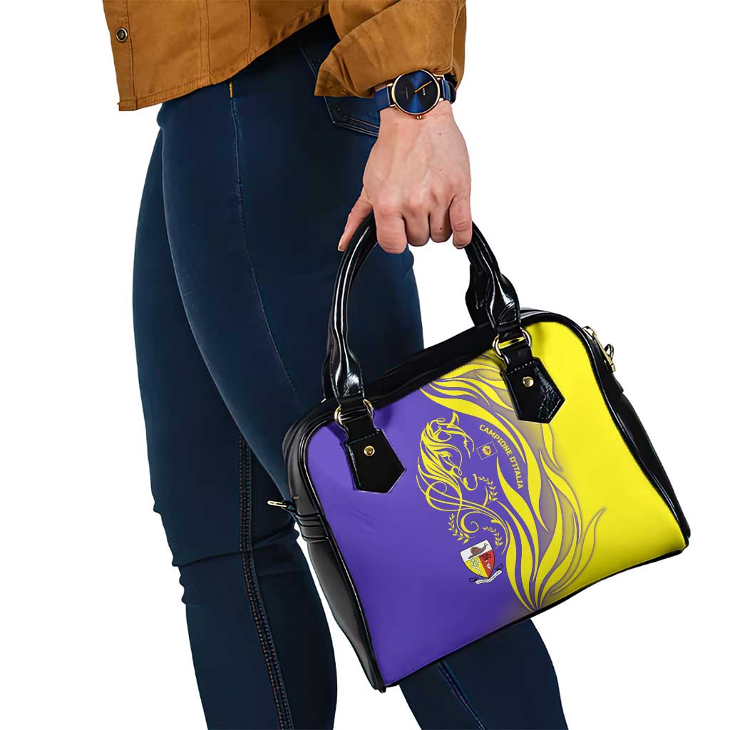 Campione dItalia Shoulder Handbag with Yellow Horse Graphic and Purple Flame Crest TS04