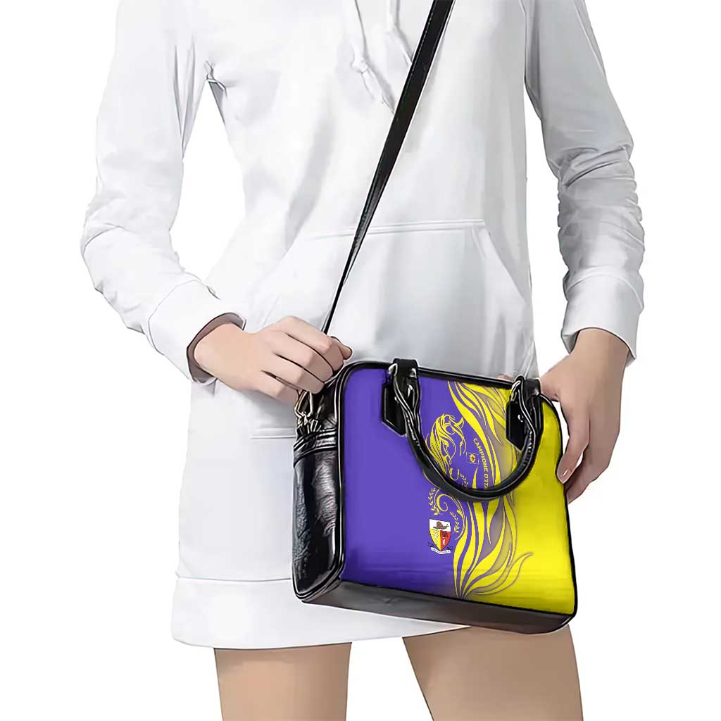 Campione dItalia Shoulder Handbag with Yellow Horse Graphic and Purple Flame Crest TS04