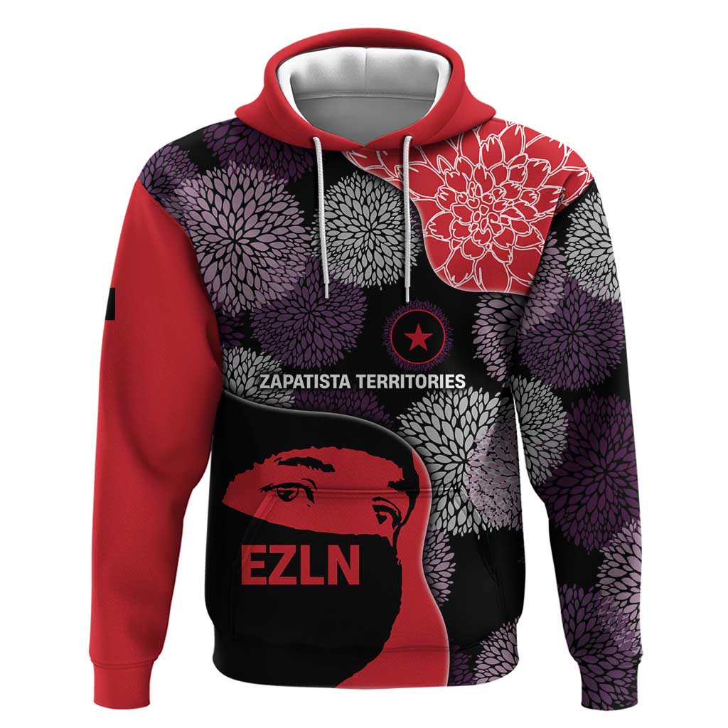 Zapatista Territories Hoodie Mexico with EZLN Masked Face and Floral TS04