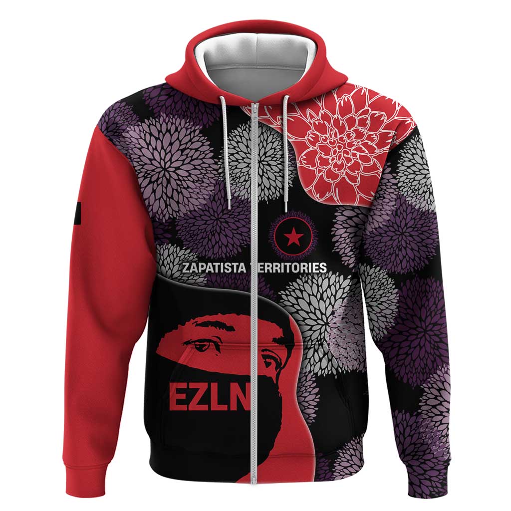 Zapatista Territories Hoodie Mexico with EZLN Masked Face and Floral TS04