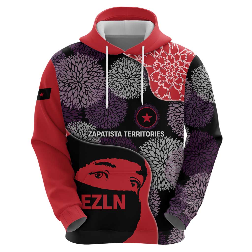 Zapatista Territories Hoodie Mexico with EZLN Masked Face and Floral TS04