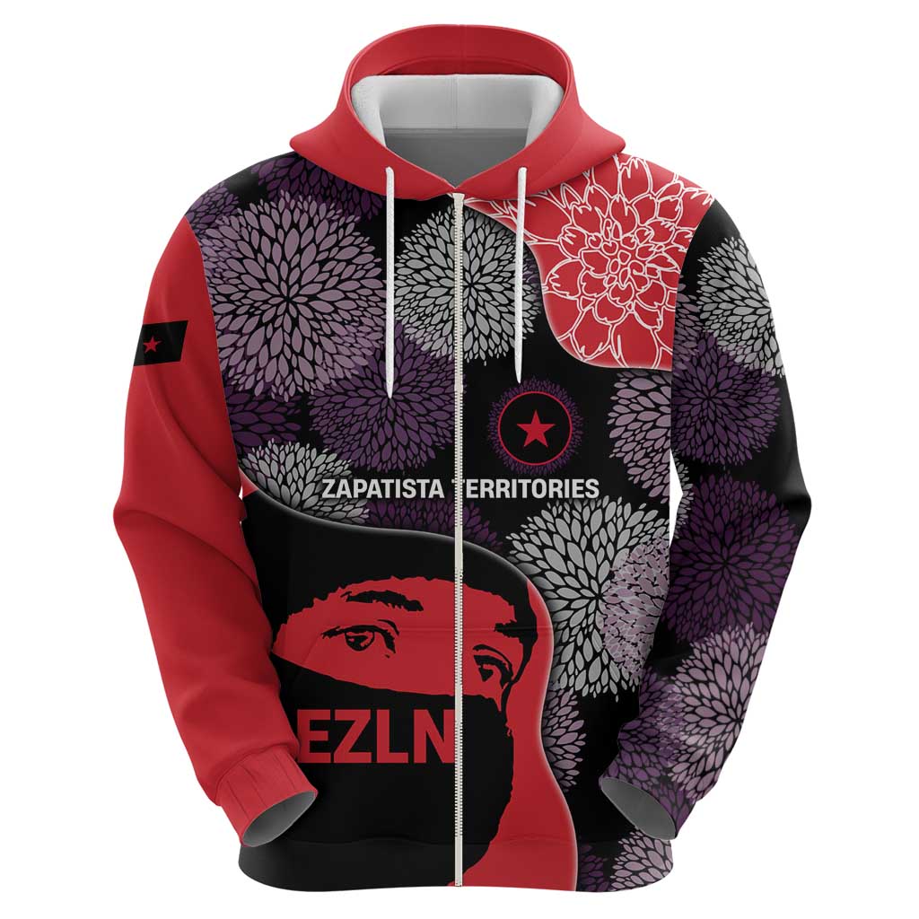 Zapatista Territories Hoodie Mexico with EZLN Masked Face and Floral TS04