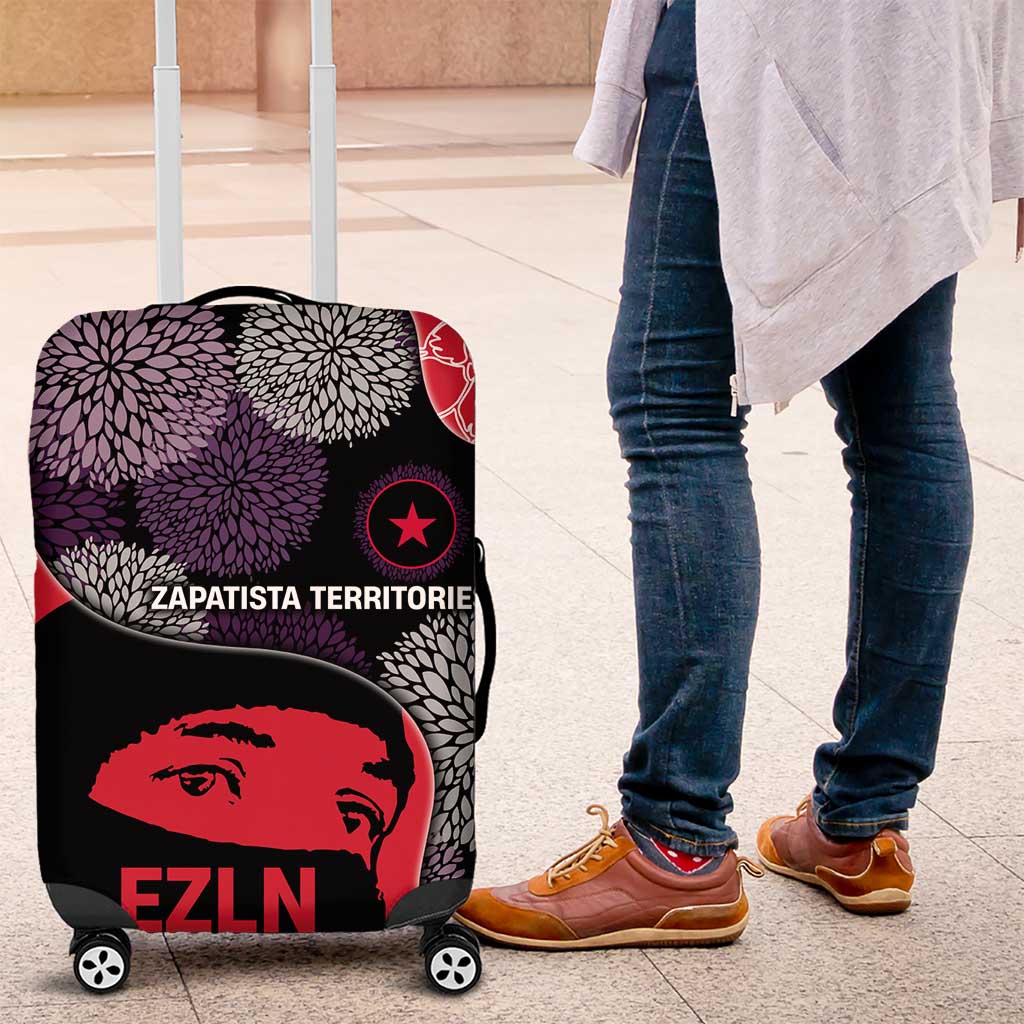 Zapatista Territories Luggage Cover Mexico with EZLN Masked Face and Floral TS04