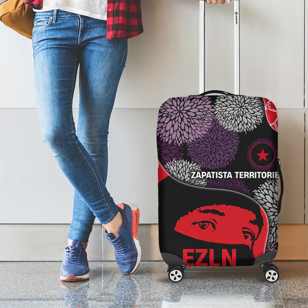 Zapatista Territories Luggage Cover Mexico with EZLN Masked Face and Floral TS04