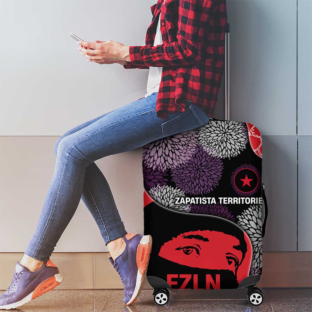 Zapatista Territories Luggage Cover Mexico with EZLN Masked Face and Floral TS04