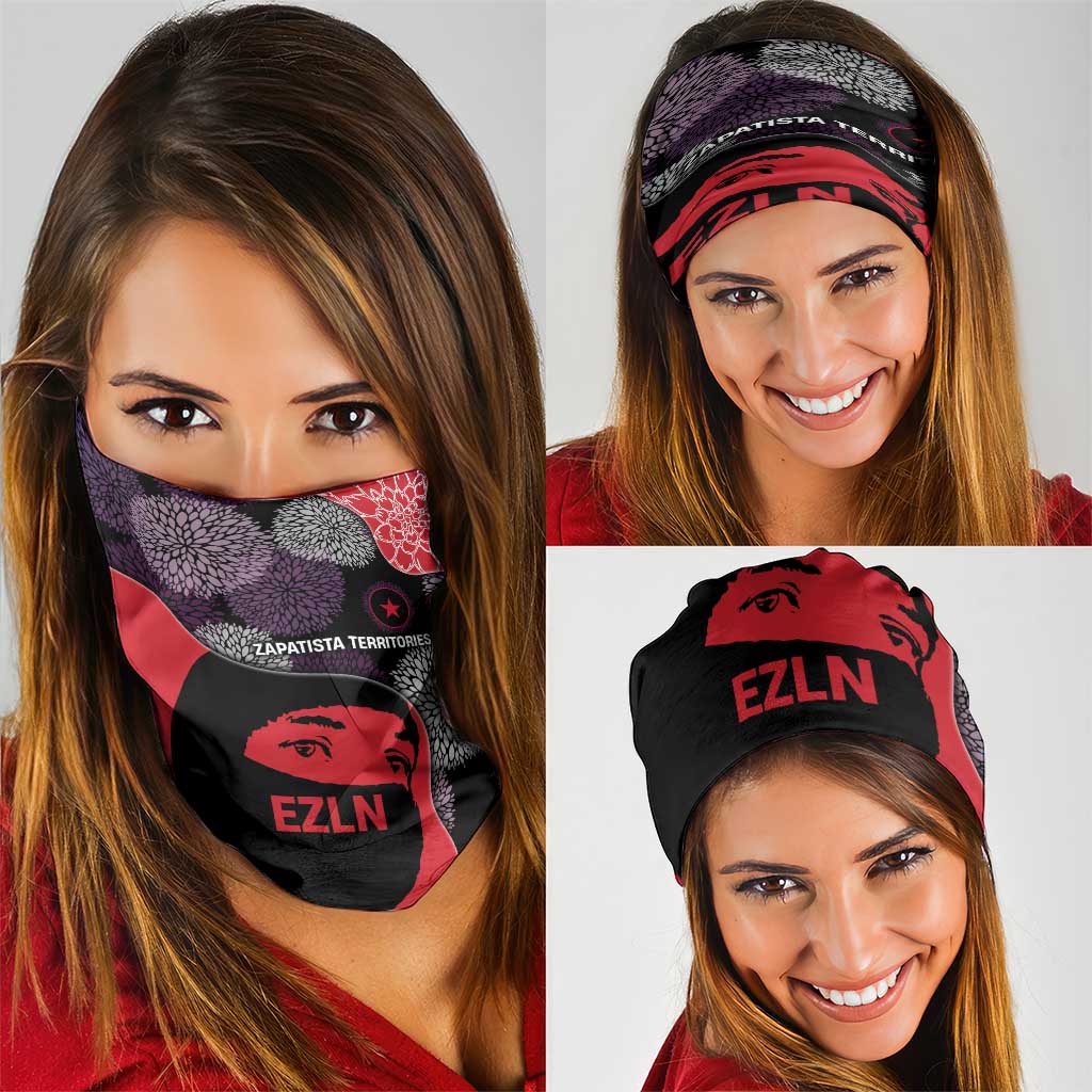 Zapatista Territories Neck Gaiter Mexico with EZLN Masked Face and Floral TS04