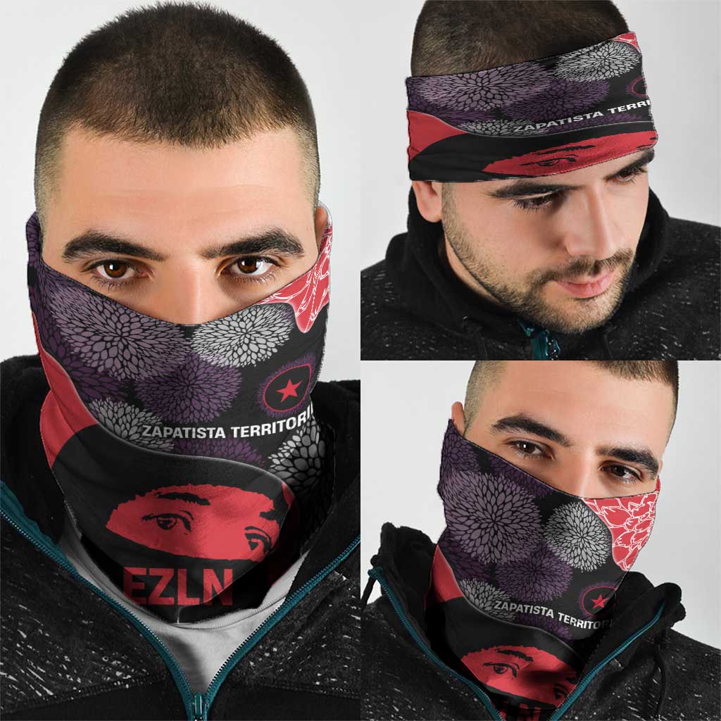 Zapatista Territories Neck Gaiter Mexico with EZLN Masked Face and Floral TS04