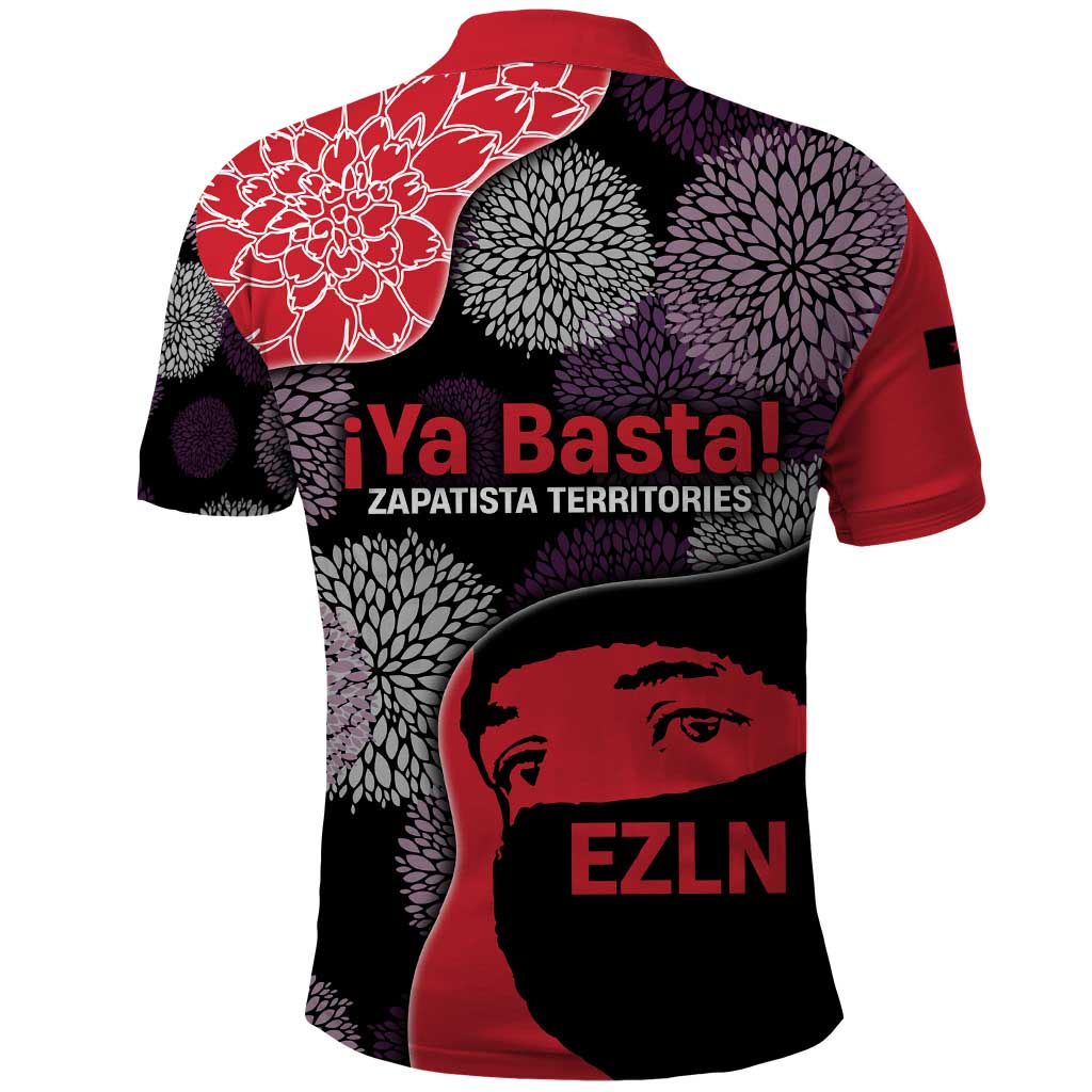Zapatista Territories Polo Shirt Mexico with EZLN Masked Face and Floral TS04