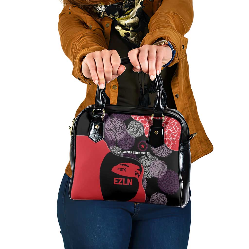 Zapatista Territories Shoulder Handbag Mexico with EZLN Masked Face and Floral TS04