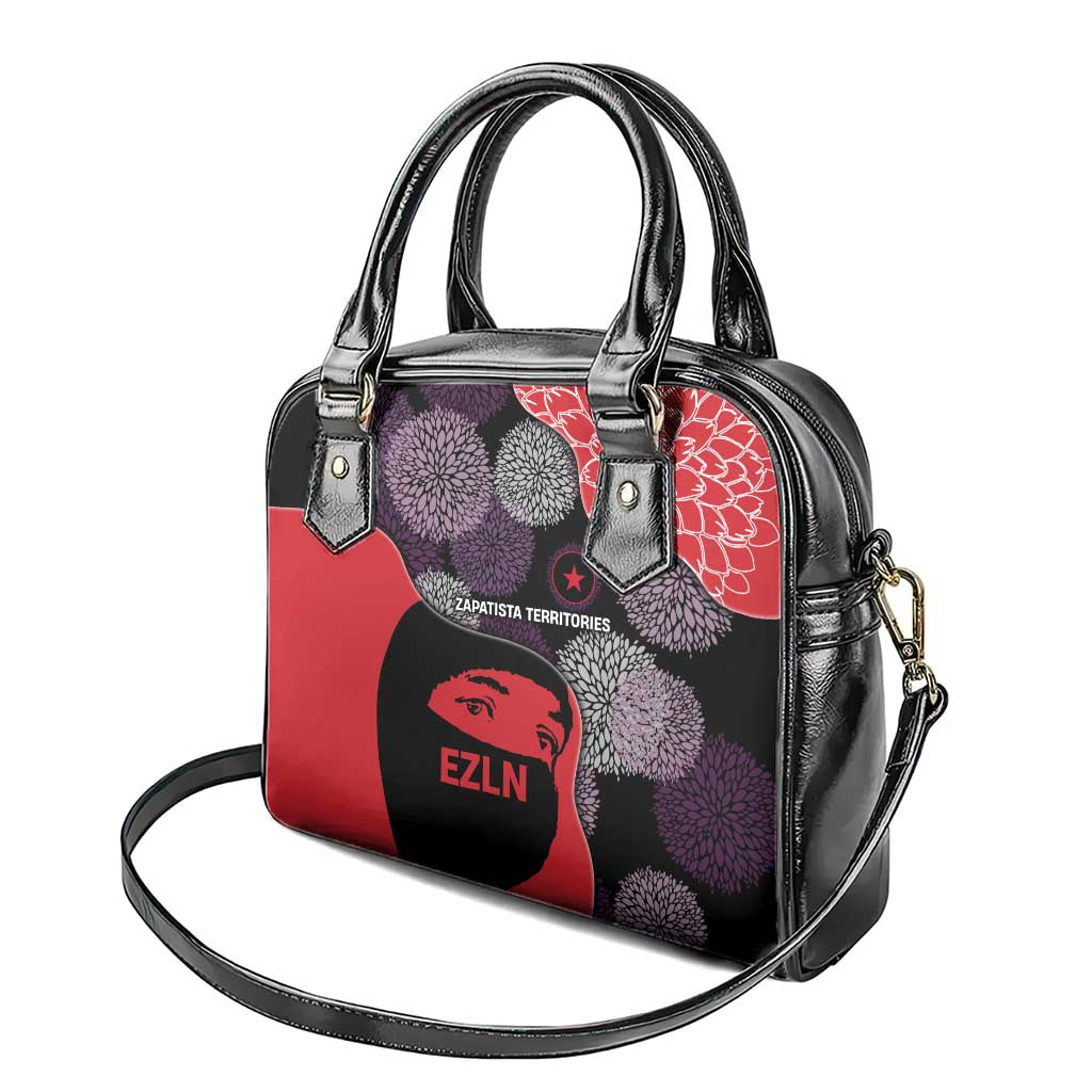 Zapatista Territories Shoulder Handbag Mexico with EZLN Masked Face and Floral TS04