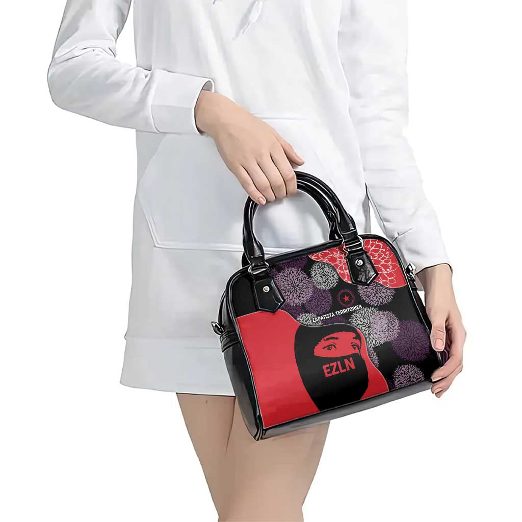 Zapatista Territories Shoulder Handbag Mexico with EZLN Masked Face and Floral TS04