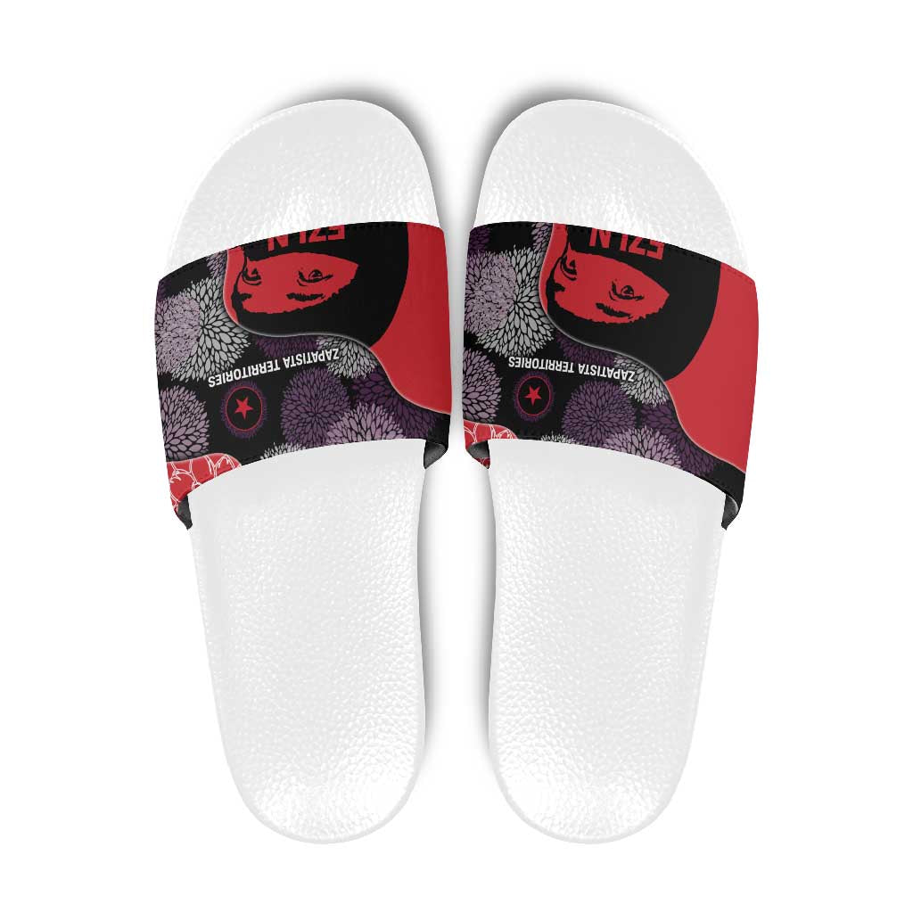 Zapatista Territories Slide Sandals Mexico with EZLN Masked Face and Floral TS04