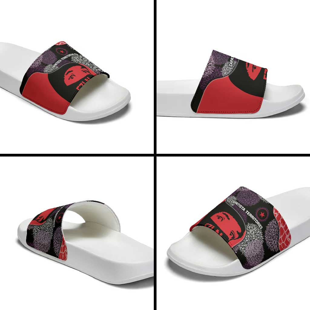 Zapatista Territories Slide Sandals Mexico with EZLN Masked Face and Floral TS04