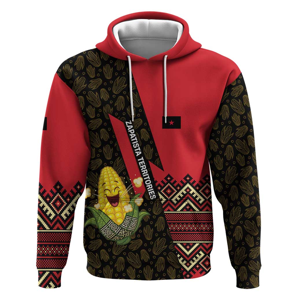 Zapatista Territories Hoodie Mexico with Corn Graphic and Indigenous Pattern Semillas de Libertad TS04
