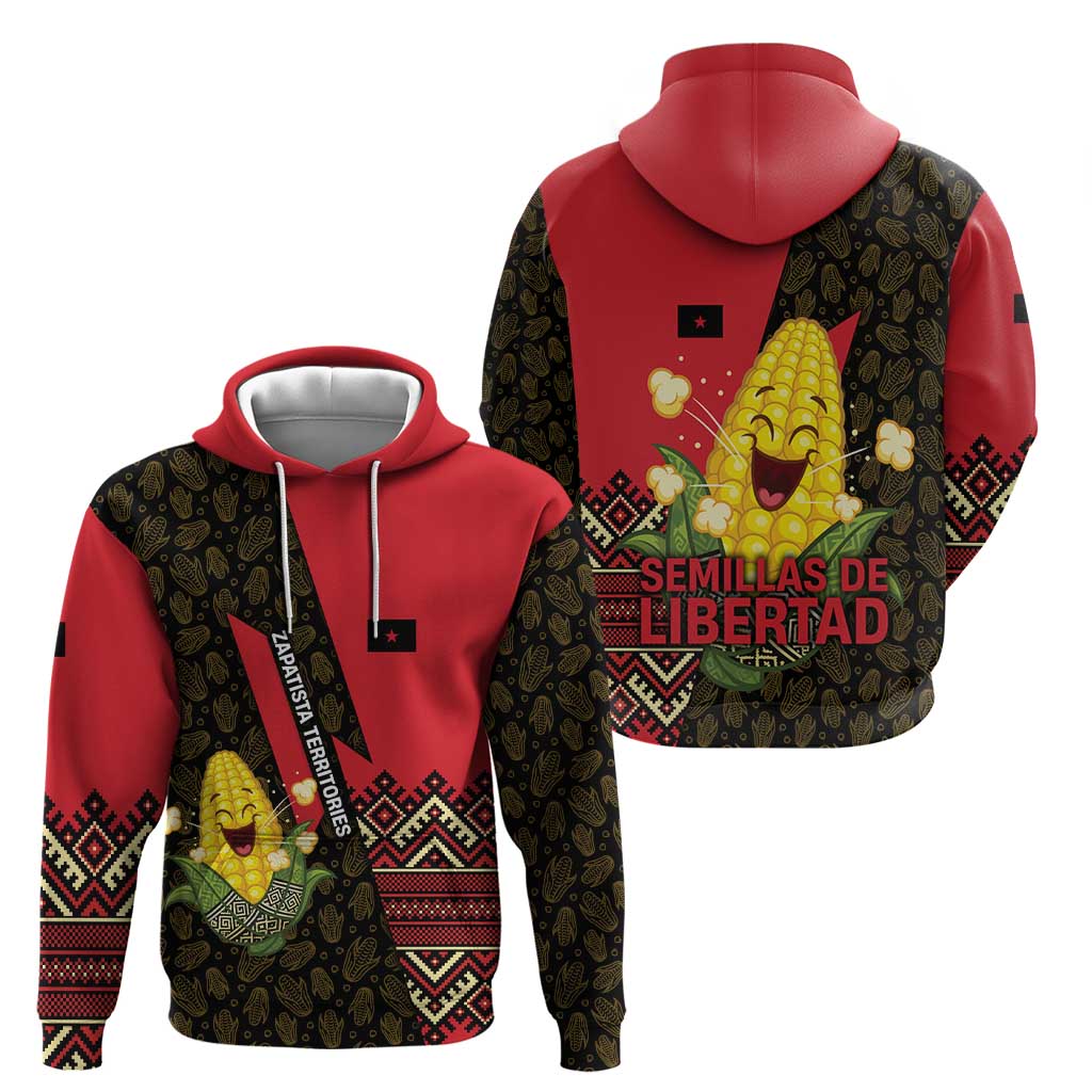 Zapatista Territories Hoodie Mexico with Corn Graphic and Indigenous Pattern Semillas de Libertad TS04