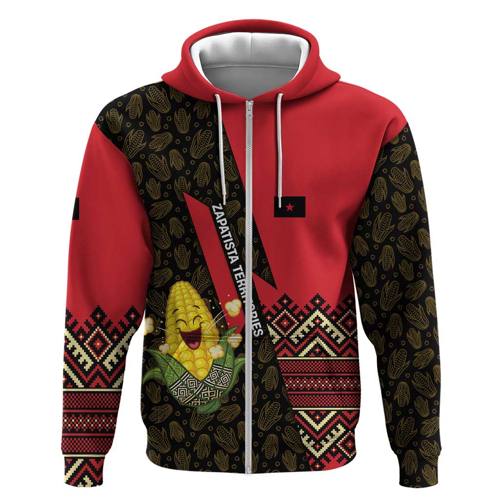 Zapatista Territories Hoodie Mexico with Corn Graphic and Indigenous Pattern Semillas de Libertad TS04