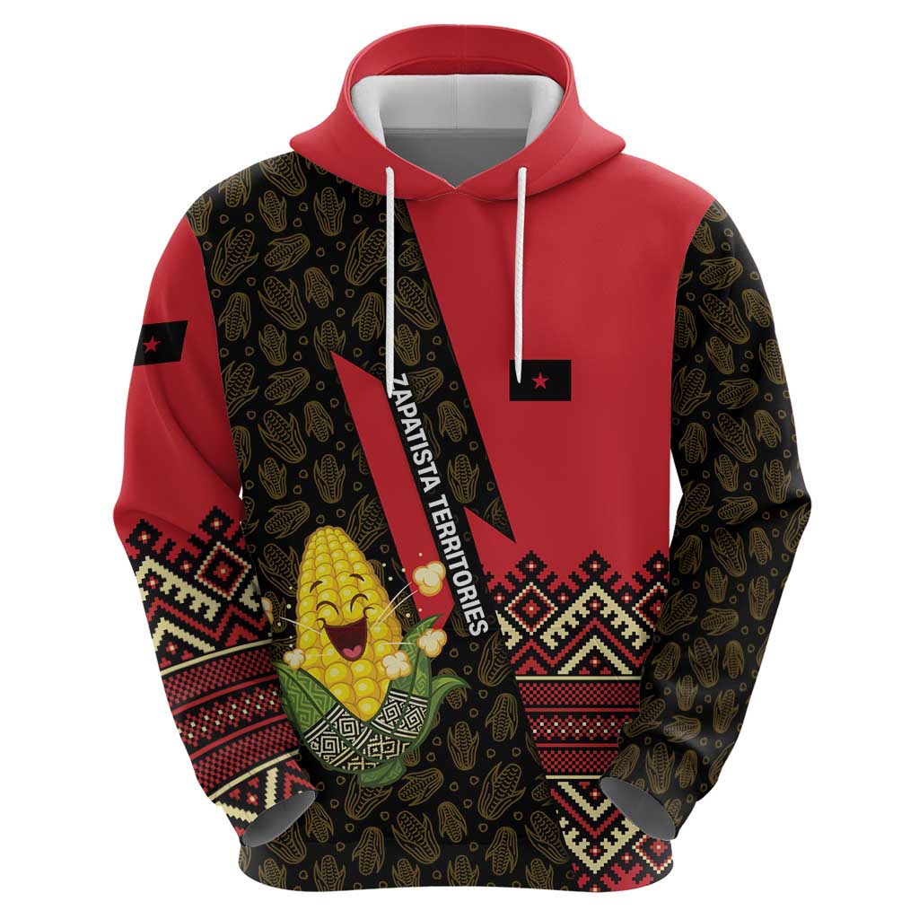 Zapatista Territories Hoodie Mexico with Corn Graphic and Indigenous Pattern Semillas de Libertad TS04