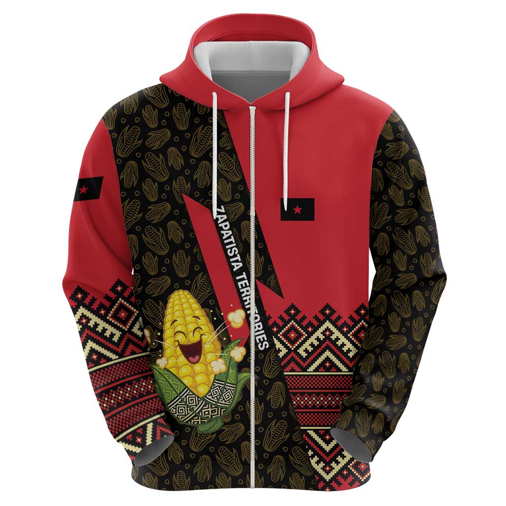 Zapatista Territories Hoodie Mexico with Corn Graphic and Indigenous Pattern Semillas de Libertad TS04