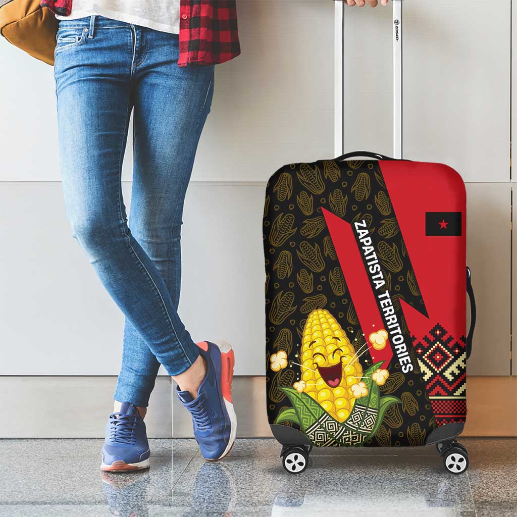Zapatista Territories Luggage Cover Mexico with Corn Graphic and Indigenous Pattern Semillas de Libertad TS04