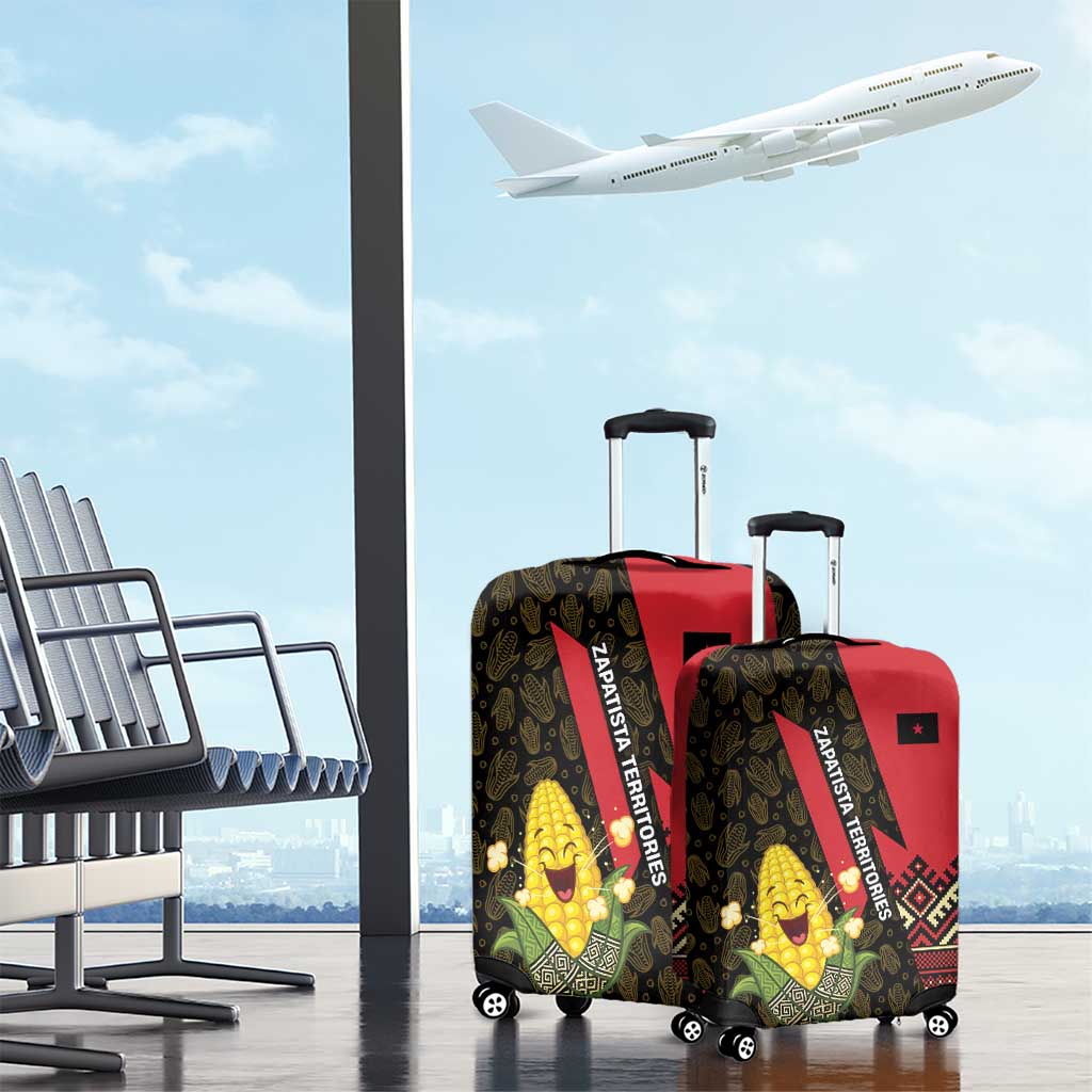 Zapatista Territories Luggage Cover Mexico with Corn Graphic and Indigenous Pattern Semillas de Libertad TS04