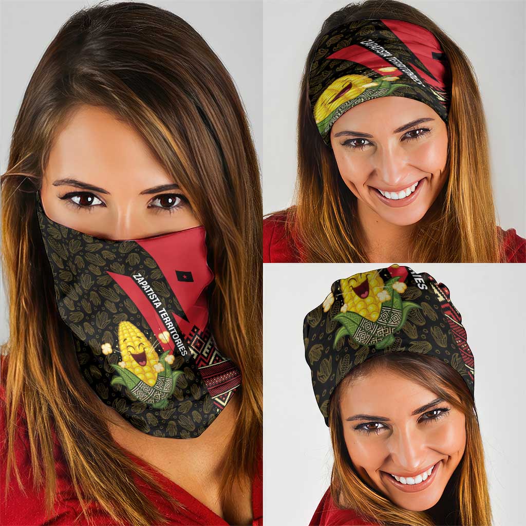 Zapatista Territories Neck Gaiter Mexico with Corn Graphic and Indigenous Pattern Semillas de Libertad TS04
