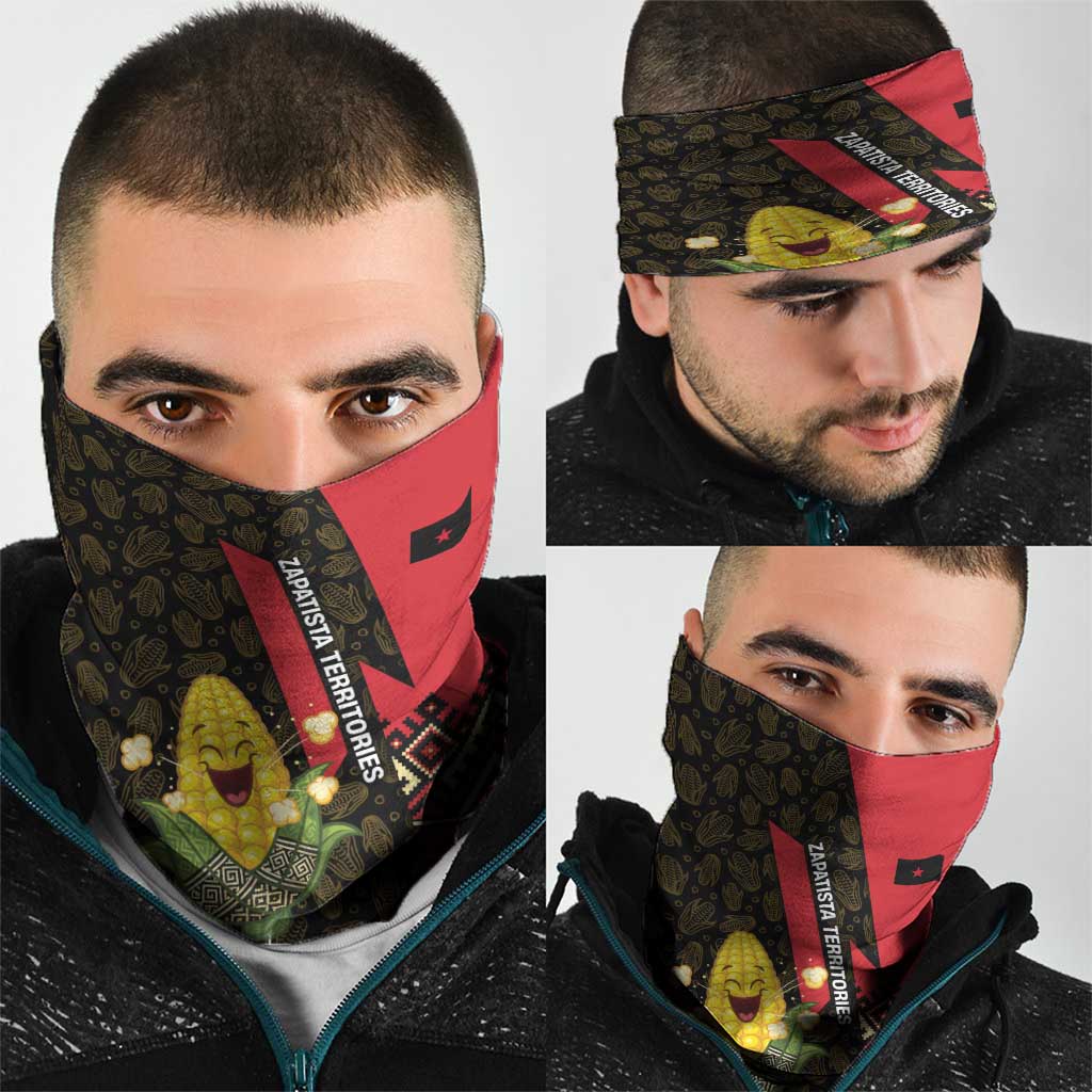 Zapatista Territories Neck Gaiter Mexico with Corn Graphic and Indigenous Pattern Semillas de Libertad TS04