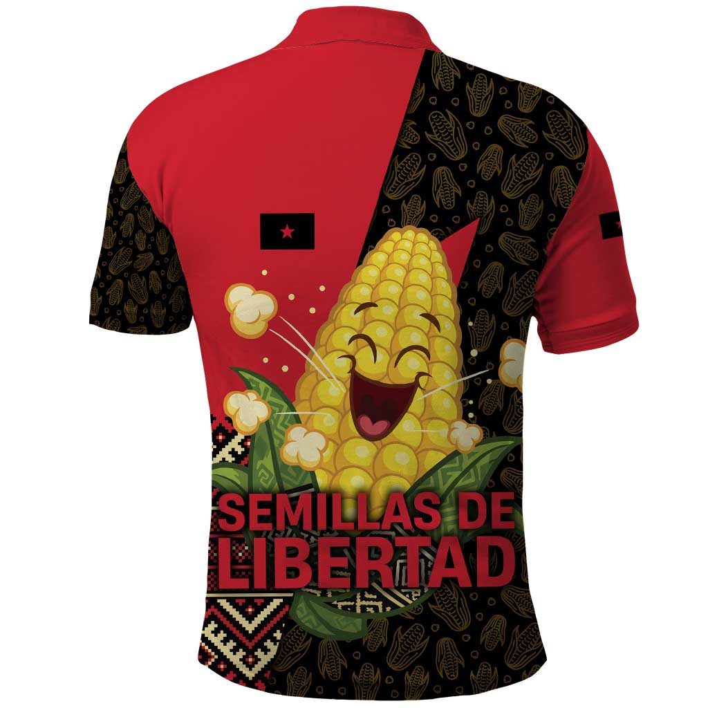 Zapatista Territories Polo Shirt Mexico with Corn Graphic and Indigenous Pattern Semillas de Libertad TS04