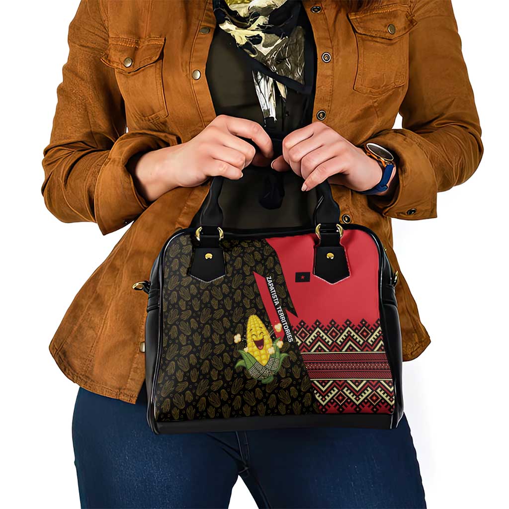 Zapatista Territories Shoulder Handbag Mexico with Corn Graphic and Indigenous Pattern Semillas de Libertad TS04