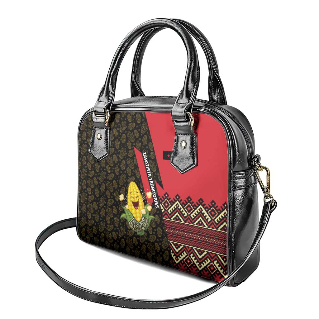 Zapatista Territories Shoulder Handbag Mexico with Corn Graphic and Indigenous Pattern Semillas de Libertad TS04