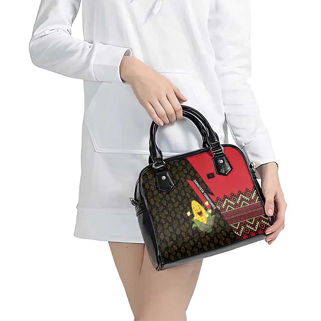 Zapatista Territories Shoulder Handbag Mexico with Corn Graphic and Indigenous Pattern Semillas de Libertad TS04