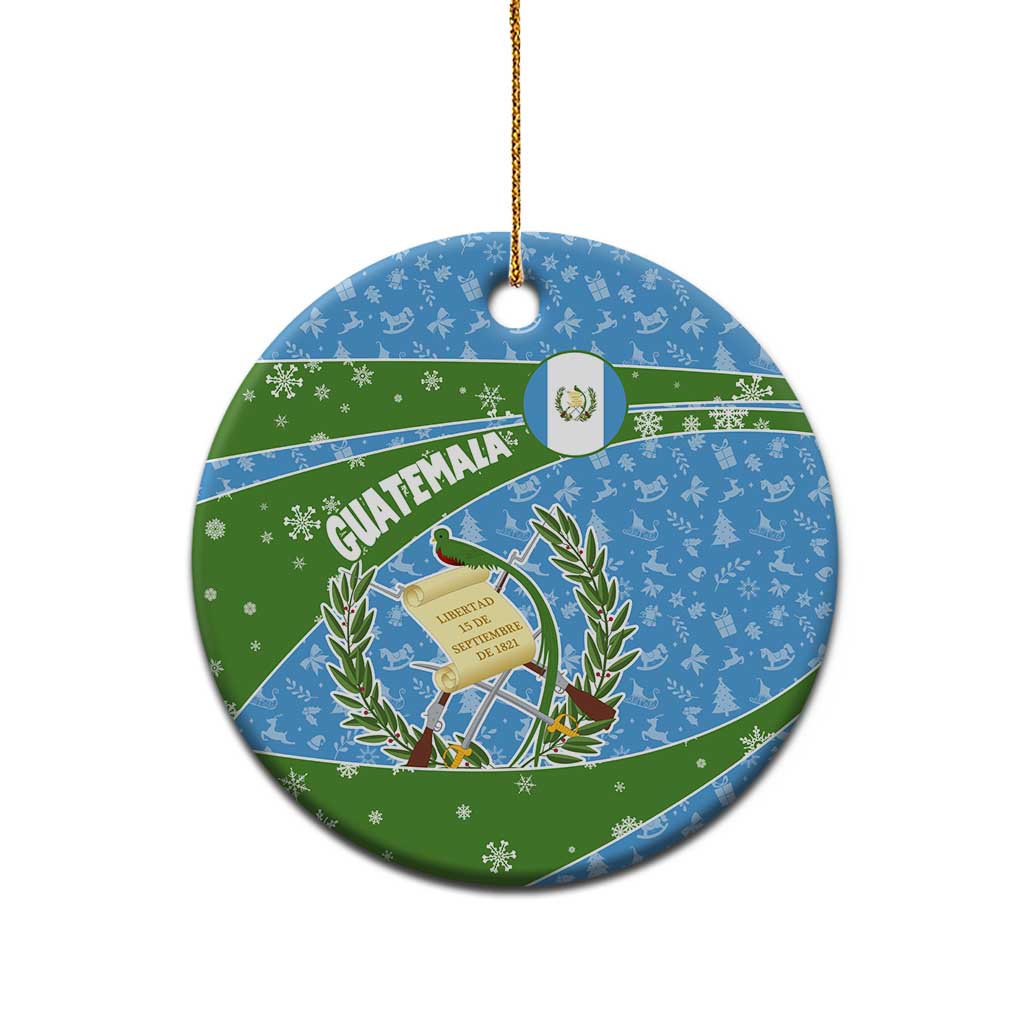 Guatemala Christmas Ceramic Ornament with Blue Green Christmas Quetzal Bird Gift and Coat of Arms TS04