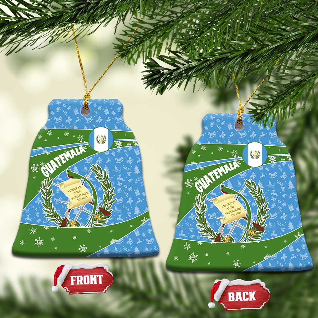 Guatemala Christmas Ceramic Ornament with Blue Green Christmas Quetzal Bird Gift and Coat of Arms TS04