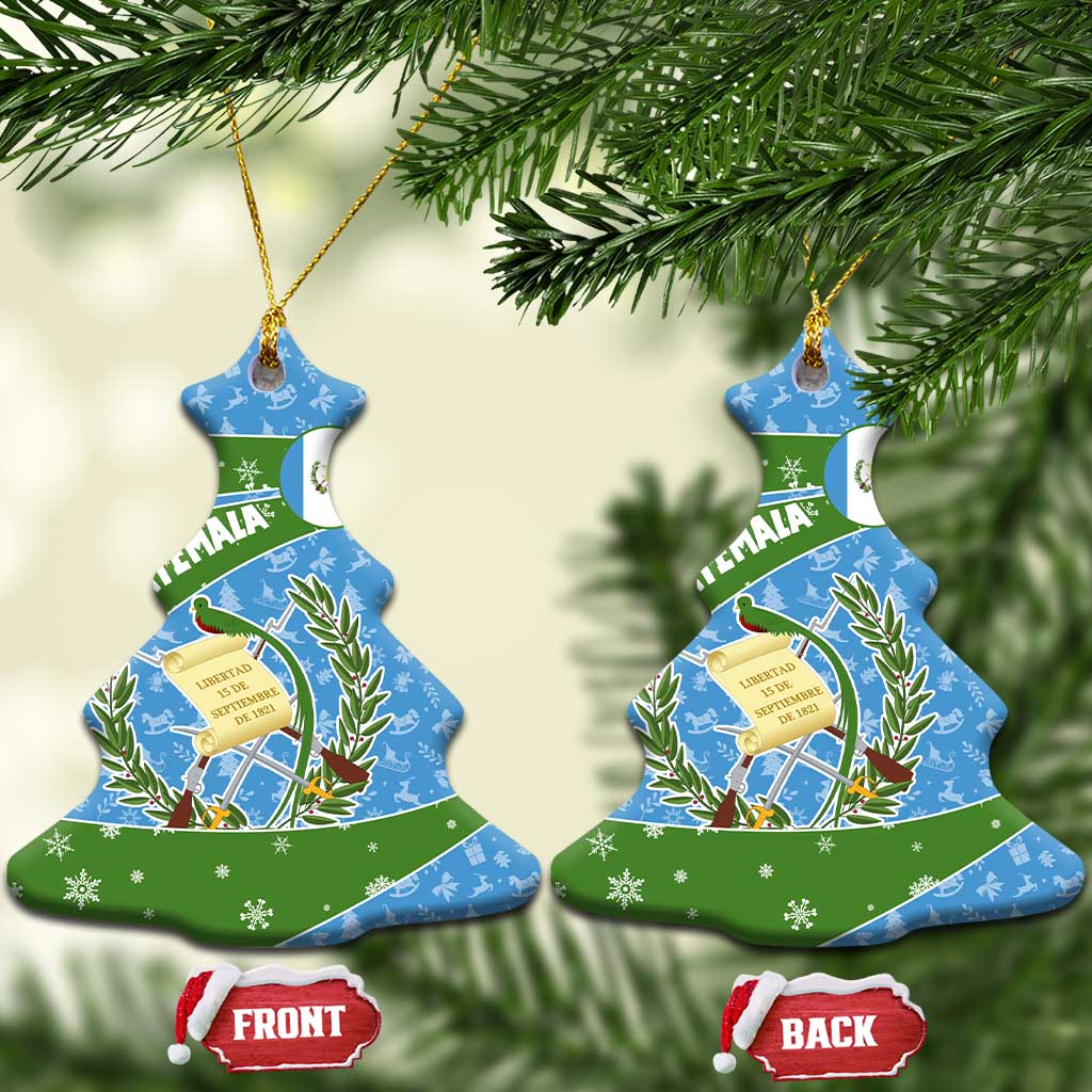 Guatemala Christmas Ceramic Ornament with Blue Green Christmas Quetzal Bird Gift and Coat of Arms TS04