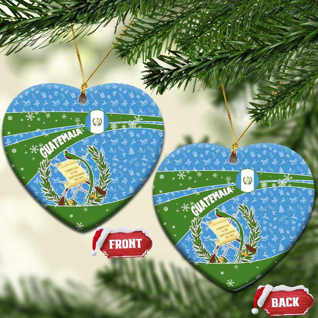 Guatemala Christmas Ceramic Ornament with Blue Green Christmas Quetzal Bird Gift and Coat of Arms TS04