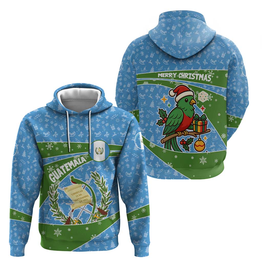 Guatemala Christmas Hoodie with Blue Green Christmas Quetzal Bird Gift and Coat of Arms TS04