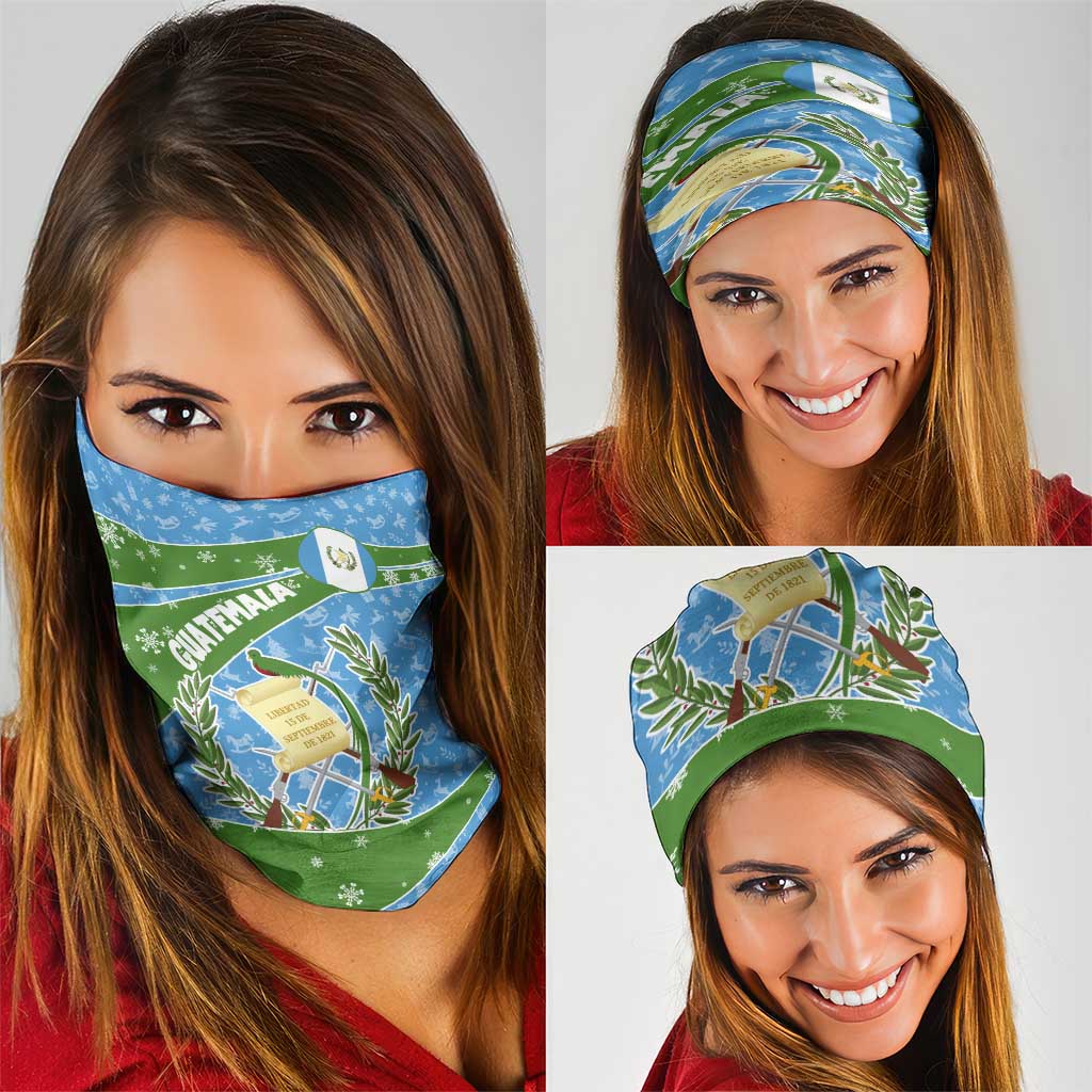 Guatemala Christmas Neck Gaiter with Blue Green Christmas Quetzal Bird Gift and Coat of Arms TS04