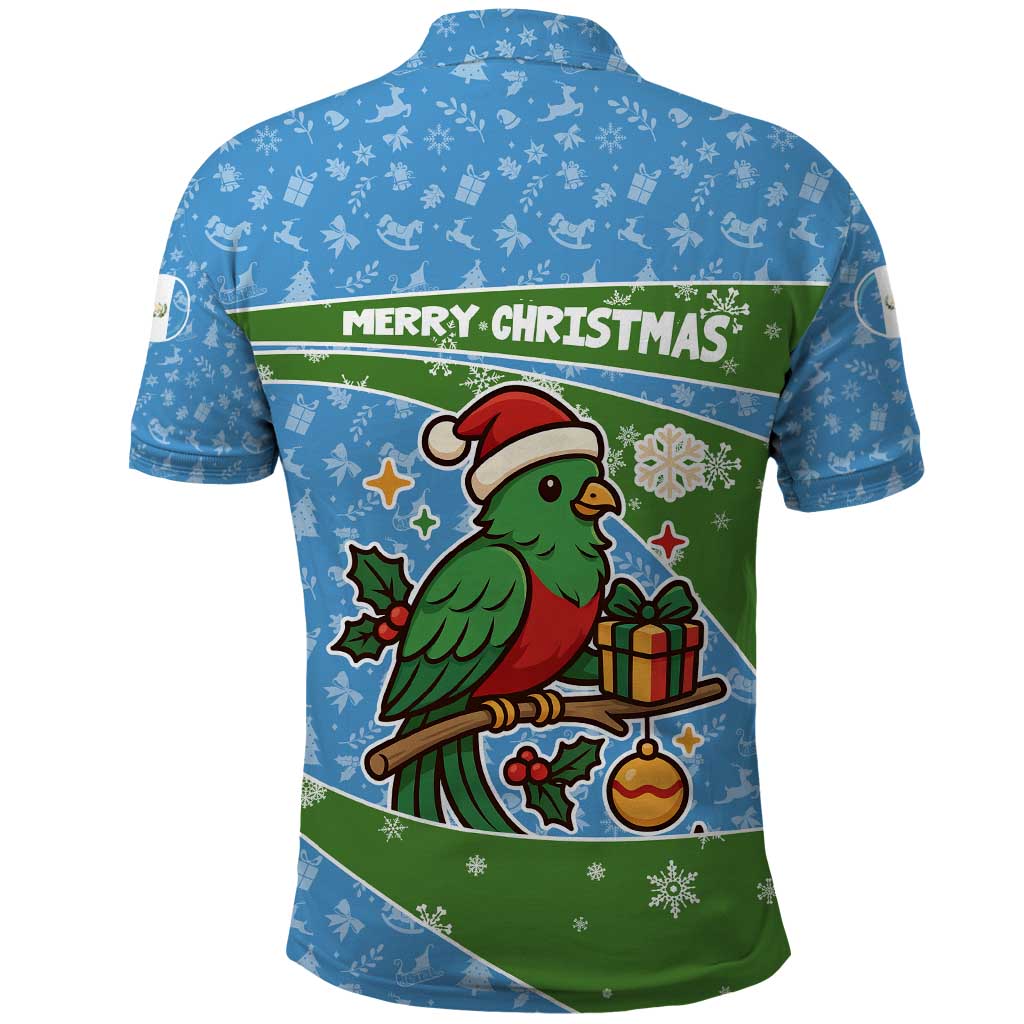 Guatemala Christmas Polo Shirt with Blue Green Christmas Quetzal Bird Gift and Coat of Arms TS04